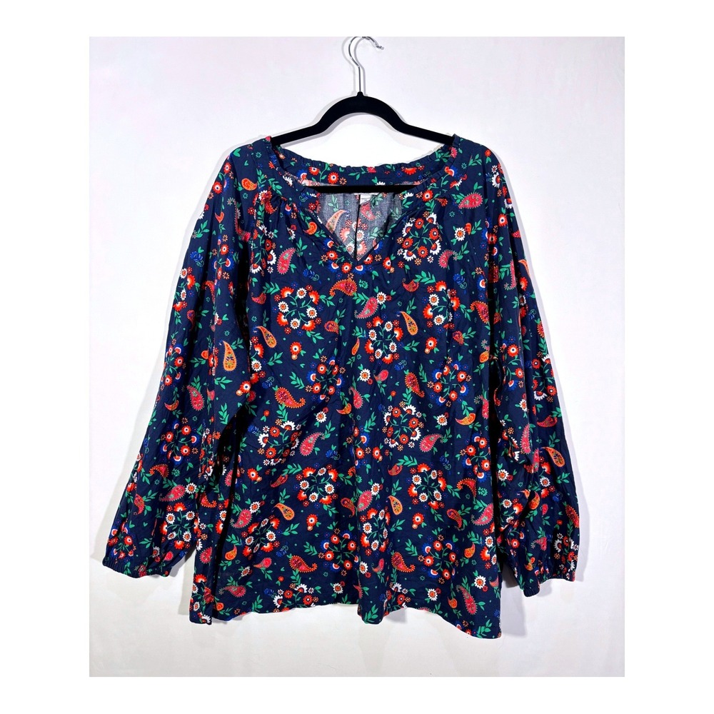 Colorful Boho Floral Paisley Croft & Barrow Blouse Women 3X Navy Blue